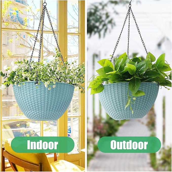 Hanging Planters for Outdoor Plants 8/10 Inch, 4 Packs Plant Hanger Indoor with Drainage Holes, Hanging Basket Flower Pot Perfect for Home, Office and Garden (Sky Blue)