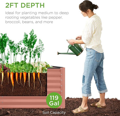 Best Choice Products 4x2x2ft Outdoor Metal Raised Garden Bed, Deep Root Planter Box for Vegetables, Flowers, Herbs w/ 119 Gallon Capacity - Terracotta