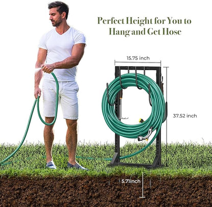 Winpull Garden Hose Holder, Metal Freestanding Hose Stand with 4 Spikes, Holds up to 150FT Hose, Sturdy Hose Reel Alternative, Heavy Duty Hose Storage for Outside Yard Lawn