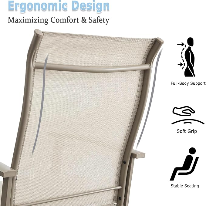 Patio Dining Chairs Set of 6, Outdoor Dining Chairs with High Back, Metal Outdoor Chair Set with Comfort and Durability, Patio Chair for Deck Lawn Kitchen Garden Backyard, Ivory