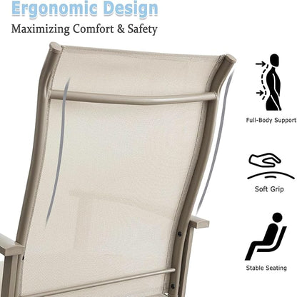 Patio Dining Chairs Set of 4, Outdoor Dining Chairs with High Back, Metal Outdoor Chair Set with Comfort and Durability, Patio Chair for Deck Lawn Kitchen Garden Backyard, Ivory