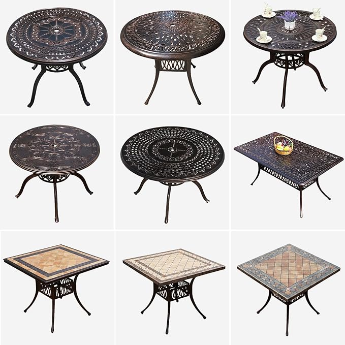 Outdoor Table Cast Aluminum Round Patio Table with Umbrella Hole All Weather Outdoor Dining Table for Lawn Garden Backyard (100cm Orchid Round Table)