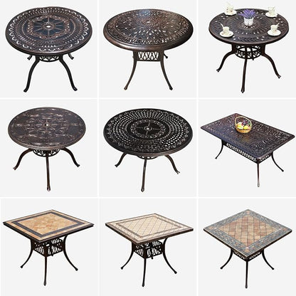 Outdoor Table Cast Aluminum Round Patio Table with Umbrella Hole All Weather Outdoor Dining Table for Lawn Garden Backyard (100cm Orchid Round Table)