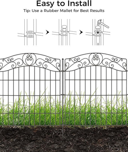 10 Panels No Dig Decorative Outdoor Garden Fence with Gate, 40 in(H) X 23.6 ft(L) Animal Barrier Fencing, Rustproof Portable Fence, Temporary Dog Fence Outdoor for Yard, Outside, Backyard