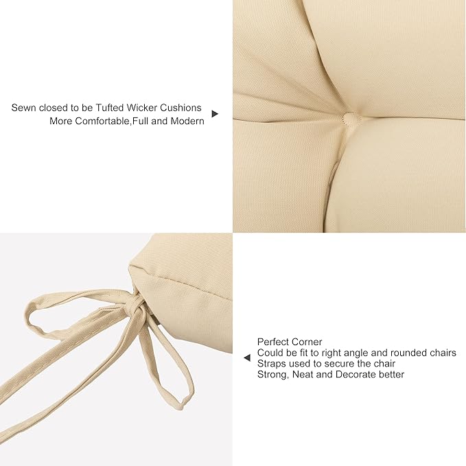 ARTPLAN Outdoor Chair Cushions,Set of 4,19"x19"x4" Patio Seat Pad Cushions with Ties,Wicker Tufed Outdoor Cushions for Patio Furniture,Beige