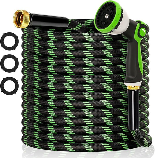 Garden Hose 25 ft Flexible Water Hose Non-Expanding Lightweight Kink-Free Hoses Durable Leak-Proof High Pressure Pipe with 3/4” Brass Fitting 10 Function Nozzle for Outdoor Yard Lawn Car Wash