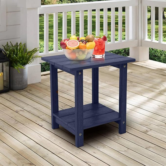 Outdoor Side Table, Weather Resistant Double Small Adirondack Side Table, Outdoor Indoor End Table for Adirondack Chair, 17" Patio Table for Pool, Deck and Porch, Deep Blue