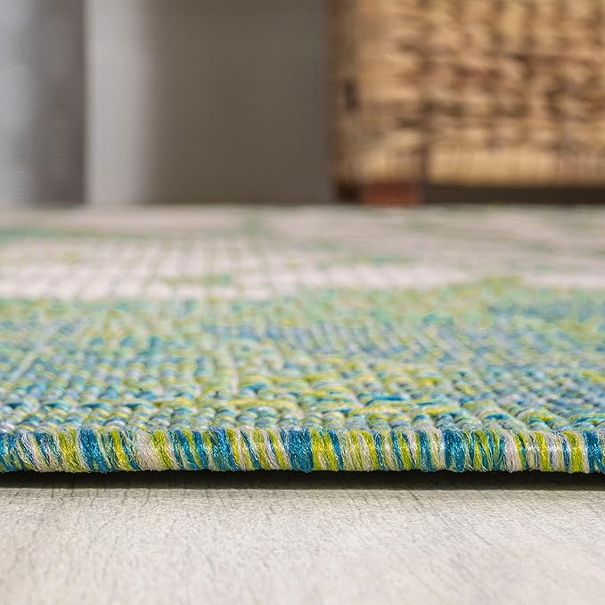 JONATHAN Y Floral Textured Weave Indoor Outdoor Area Rug 6X9 Cream/Green, Zinnia Modern for Backyard, Patio, Porch, Easy-Cleaning, High Traffic, Pet-Friendly, Non-Shedding (SMB110D-6)