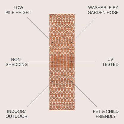 JONATHAN Y Moroccan Geometric Indoor Outdoor Runner Rug 2X10 Orange/Cream, Ourika Textured Weave for Backyard, Patio, Porch, Easy-Cleaning, High Traffic, Pet-Friendly, Non-Shedding (SMB108P-210)