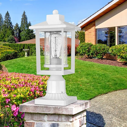 Outdoor Post Lights, Exterior Post Lantern, Outdoor Post Lamp, Pathway Post Lighting Fixture with Seeded Glass, Pillar Light in White Finish, Van-P WH
