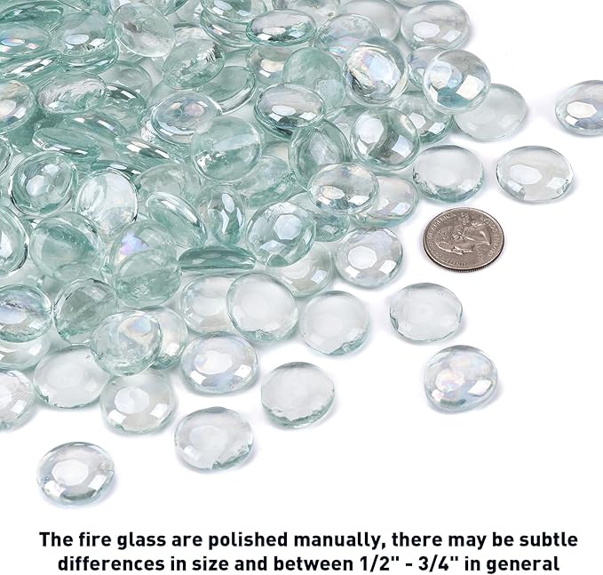 Skyflame 10-Pound Fire Glass Beads for Fire Pit Fireplace, 1/2-Inch Size Crystal Ice Reflective Decorative Blended Fireglass Drops for Landscaping