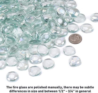 Skyflame 10-Pound Fire Glass Beads for Fire Pit Fireplace, 1/2-Inch Size Crystal Ice Reflective Decorative Blended Fireglass Drops for Landscaping