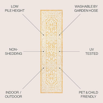 JONATHAN Y Medallion Weave Indoor Outdoor Runner Rug 2X10 Yellow/Cream, Sinjuri Textured for Backyard, Patio, Porch, Easy-Cleaning, High Traffic, Pet-Friendly, Non-Shedding (SMB101I-210)