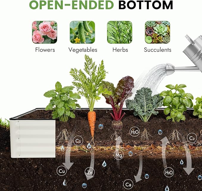 INNO STAGE Galvanized Raised Garden Bed Kits, 6x3x1ft Metal Raised Garden Beds Outdoor, Large Steel Raised Planter Bed with Gloves for Vegetables & Flowers Patio Ground Planter Box (White, 2PCS)