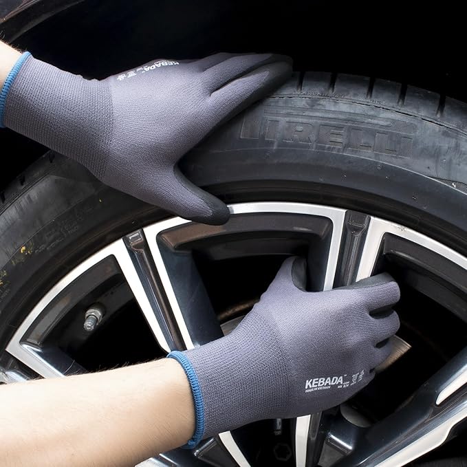Kebada W5 Work Gloves Bulk Pack (60 Paris), Foam Nitrile Coated Working Gloves with Grip, Ultra Stretchable Spandex Knit Gloves for Gardening and Light Duty Mechanic Work, Medium (Made in Vietnam)
