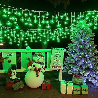400 LED Icicle Christmas Lights Outdoor - 33FT Icicle Lights for Outside 8 Modes with 75 Drops, Plug in Waterproof Connectable Fairy String Lights for Indoor Holiday Party Christmas Decoration,Green