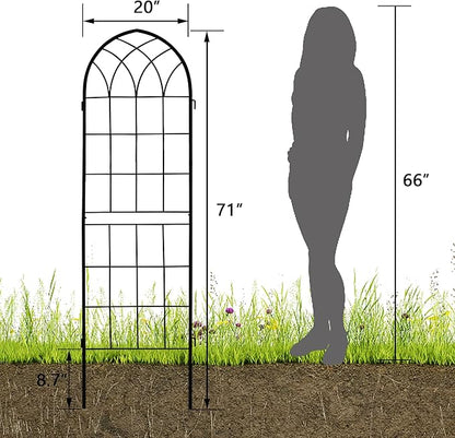 LZRS 2 Pack 71x20in Rustic Iron Arch Decoration Garden Trellis with Black Metal Coating – Perfect for Supporting Climbing Plants Outdoor, Roses, Vines, Flowers, and Vegetables.