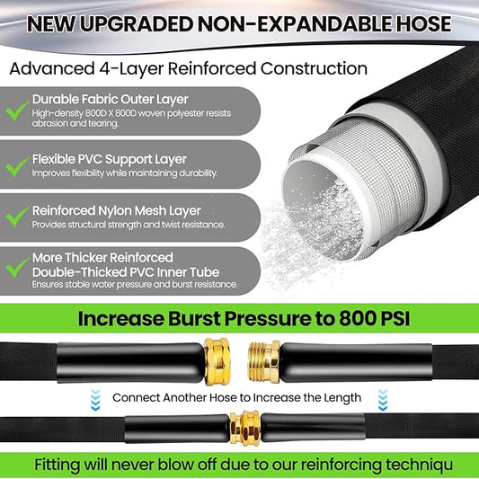 25FT Non-Expandable Garden Hose Lightweight Flexible Water Hose With Sprayer Nozzle High Pressure Kink Resistant & Leakproof Durable Portable For Yard Garden Lawn