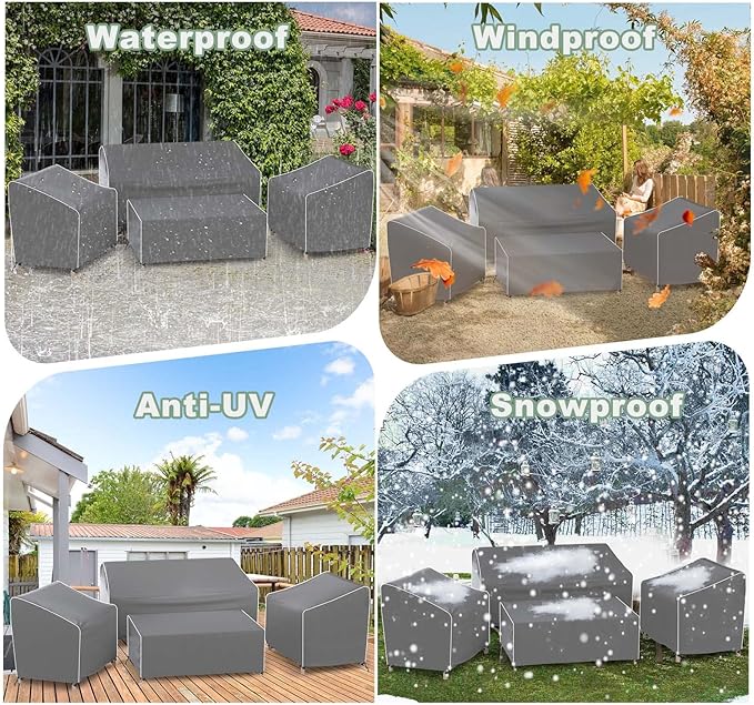 Gasadar Outdoor Furniture Cover Waterproof, 4-Piece Patio Furniture Covers for Outdoor Conversation Set, Grey