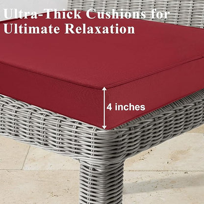 Outdoor Chair Cushions 22x22x4 Inch, Waterproof Red Patio Furniture Cushions Set of 2 with Ties & Handle, 3 Year Color Fastness Square Replacement Seat Cushions for Sofa, Couch