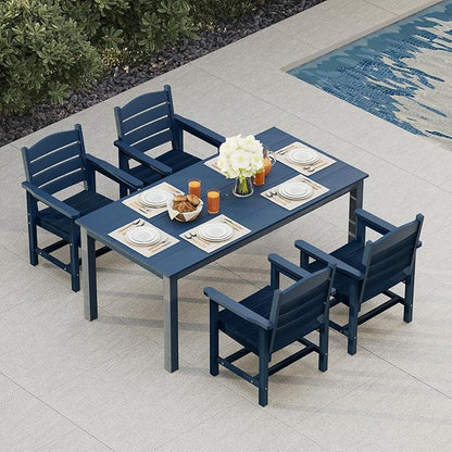 70.9-Inches Poly Lumber Outdoor Dining Table, HIPS Patio Dining Table with Umbrella Hole, Weather Resistant (Navy Blue, 1 Piece)
