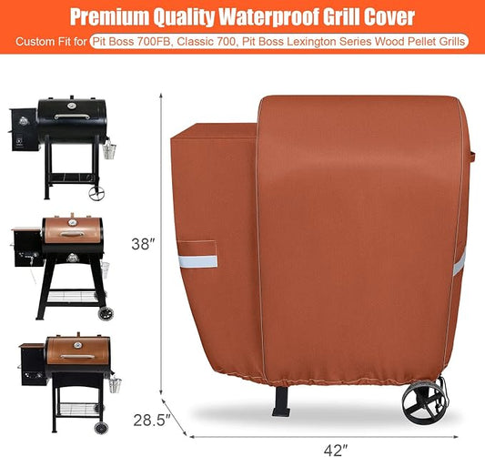 73700 Grill Cover for Pit Boss 700FB, Lexington 540 and Lexington 500, Classic 700 Wood Pellet Grills, 600D Waterproof Fade Resistant BBQ Grill Cover with Elastic Drawstrings, Brown