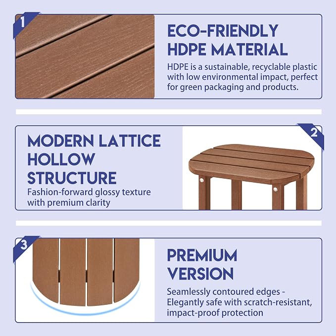 LZRS 2-Tier Patio Side Table, Heavy Duty HDPE Outdoor End Table with Wood Texture, Weatherproof Composite Table for Adirondack Chairs, Deck, Pool, Indoor/Outdoor, No Peeling Cracking(Brown)