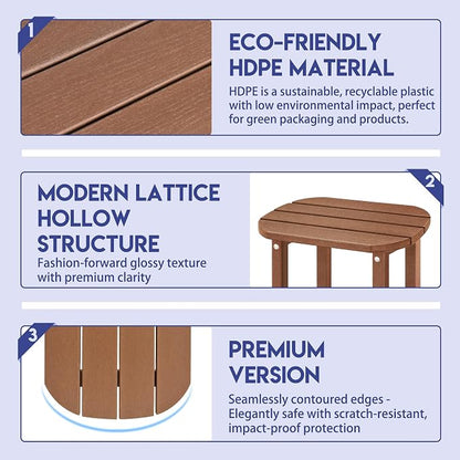 LZRS 2-Tier Patio Side Table, Heavy Duty HDPE Outdoor End Table with Wood Texture, Weatherproof Composite Table for Adirondack Chairs, Deck, Pool, Indoor/Outdoor, No Peeling Cracking(Brown)