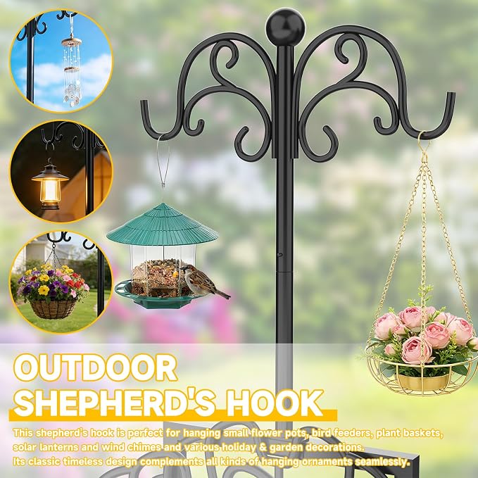COZEER Garden Hose Holder with Shepherds Hooks, Water Hose Holders for Outside, Freestanding Hose Stand Heavy Duty Hose Hanger Storage Rack for Yard Lawn Farm