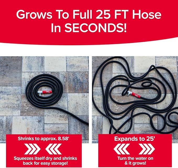 Pocket Hose 25 FT Silver Bullet 2.0 Expandable Garden Hose w/Turbo Shot Nozzle, AS SEEN ON TV, Lead-Free, Solid Aluminum Connectors, Easy On/Off Valve, Kink-Free, Leak-Proof