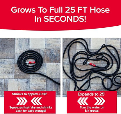 Pocket Hose 25 FT Silver Bullet 2.0 Expandable Garden Hose w/Turbo Shot Nozzle, AS SEEN ON TV, Lead-Free, Solid Aluminum Connectors, Easy On/Off Valve, Kink-Free, Leak-Proof