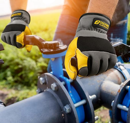 DULFINE Cowhide Leather Work Gloves for Men & Women, Reinforced Durable Gardening Gloves, Puncture & Cut Resistant