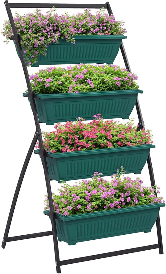Outsunny Raised Garden Bed, 4 Tier Vertical Garden Planter Set, 4 Outdoor Planter Boxes with Stand, Self Draining Design Elevated Garden for Vegetable, Flowers & Herbs, Green