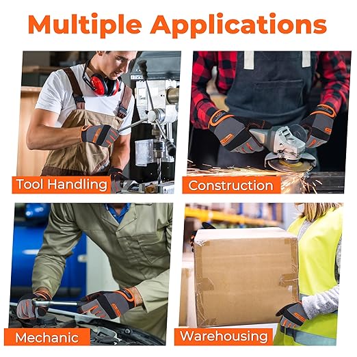 HANDLANDY Work Gloves Mens & Women, Utility Safety Mechanic Working Gloves Touch Screen, Flexible Breathable Yard Work Gloves (Medium, Orange)