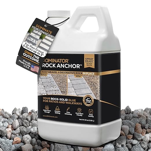 Dominator Rock Anchor 64oz - Rock Glue for Landscaping Gravel & Stone, Ready to Spray, Locks in River Rock, Pea Gravel & Decorative Rock, Prevents Scattering & Washouts, Water-Based