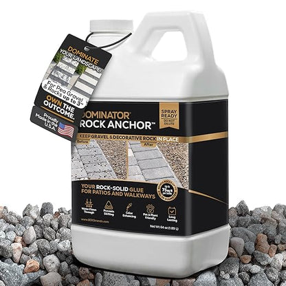 Dominator Rock Anchor 64oz - Rock Glue for Landscaping Gravel & Stone, Ready to Spray, Locks in River Rock, Pea Gravel & Decorative Rock, Prevents Scattering & Washouts, Water-Based