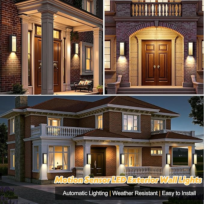 Motion Sensor LED Outdoor Wall Light Fixtures 2 Pack, 15in Exterior Bronze Waterproof Outdoor Lighting, Large Modern Water Ripple Porch Sconces Wall Mounted Outside Lantern for Garage Front Door