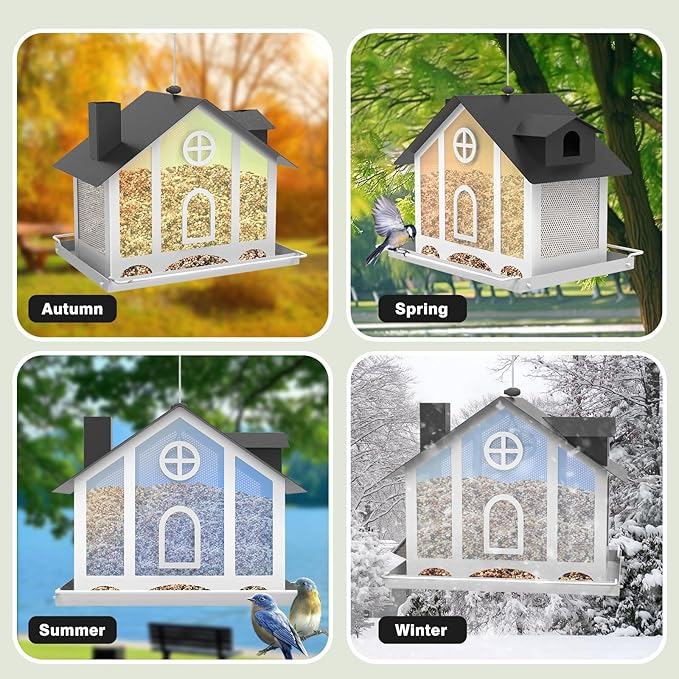 FlowaFoli Bird Feeders for Outdoors, Decorative Large Bird Feeders for Outdoors with Rainbow Acrylic Panels, Ideal Gift for BirdLovers to Attract Feathered Friends Year-Round