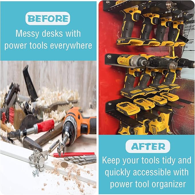 ULIBERMAGNET Magnetic Power Tool Organizer, Utility Storage Rack Shelf with Screwdriver Holder,Heavy Duty Cordless Drill Holder,Removable Tool Rack Suitable for Garage, Workshop and Warehouse
