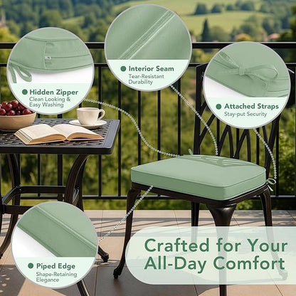 Outdoor Chair Cushions Set of 2: Waterproof & Fade Resistant Patio Furniture Cushions - 17 x 16 x 2 Inch Non Slip Round Corner Seat Cushion Pads with Removable Cover for Garden Yard Lawn, Sage Green
