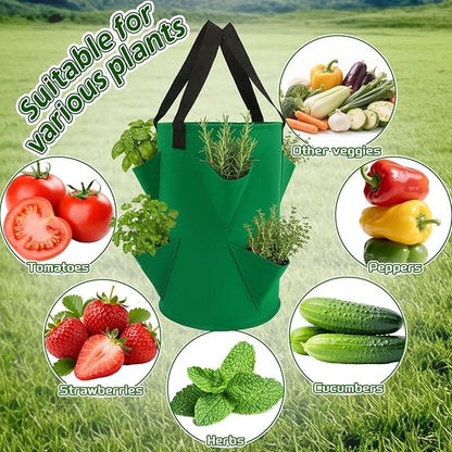 Augshy 3 Pack Upside Down Strawberry Planter Bags, 3 Gallon Hanging Grow Bags 6 Pockets with 3 Hooks Tomato Planter Topsy Turvy Planter for Strawberry Tomato Herb Vegetables House Garden