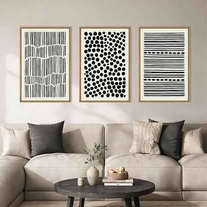 KAIRNE Abstract Black and White Framed Canvas Wall Art Set, Modern Geometric Wall Decor, Minimalist Line Art Prints, Neutral Boho Dots Artwork for Living Room, Bedroom, Farmhouse, Office -24"x36"x3