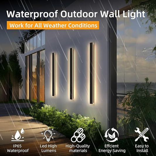 Modern Linear Outdoor Wall Light 39.4Inch 3000K IP65 Waterproof Long Strip Wall Lights Fixture Porch Lights Exterior Lighting Fixture for Patio & Front Door