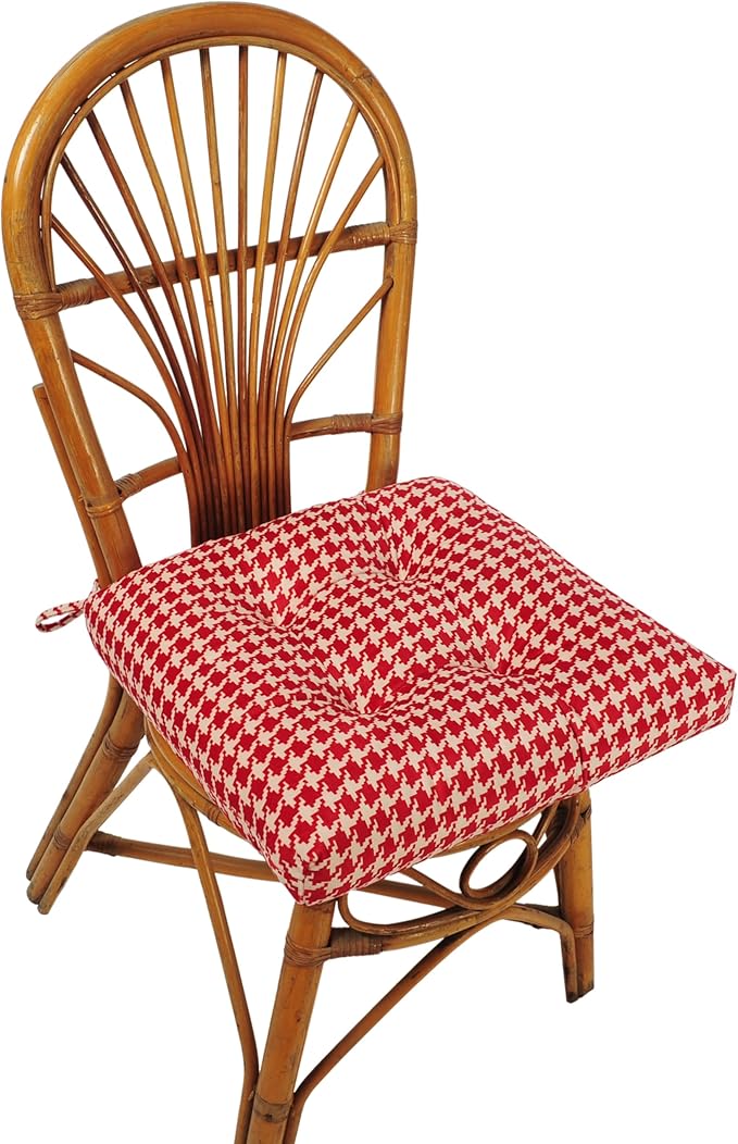 2-Pack Outdoor/Indoor Wicker Patio Seat Cushion Pad with Ties - Dining Chair Cushion, 17" x 17" (Red Houndstooth)