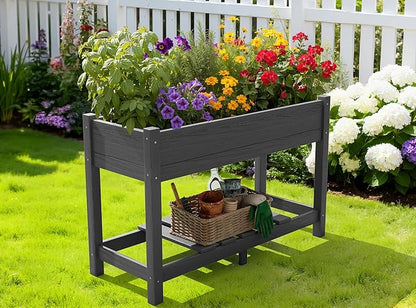 SERWALL Raised Garden Bed, HDPE Raised Bed for Gardening All Weather Use- Grey