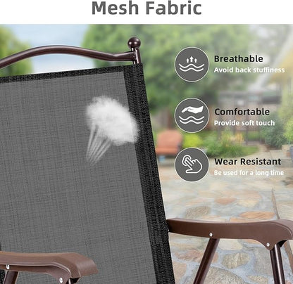 Tangkula Set of 2 Patio Folding Dining Chairs, Outdoor Sling Lawn Chairs with Armrests, Steel Frame, Portable Camping Lounge Chairs for Backyard, Deck, Poolside and Garden, No Assembly (1, Black)