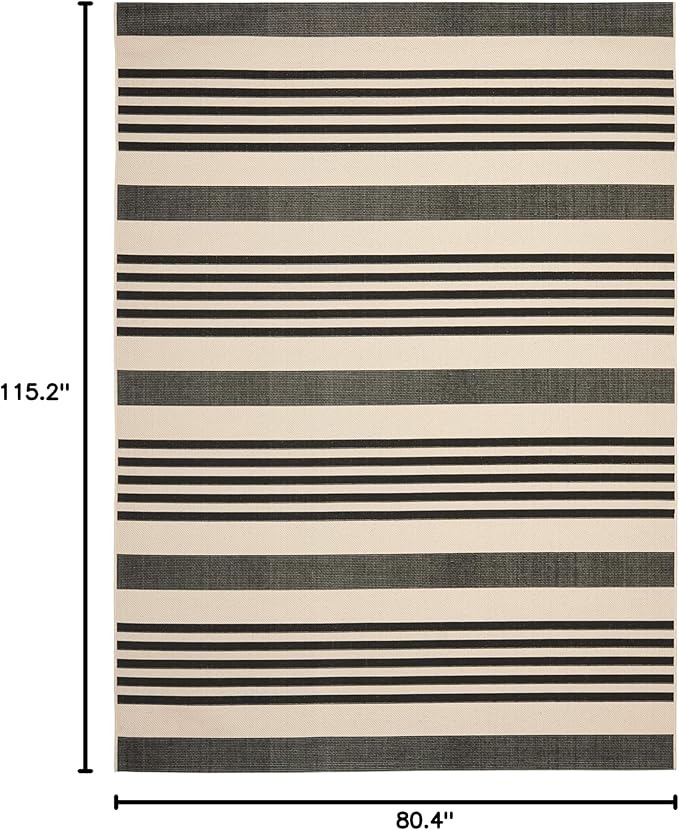 SAFAVIEH Washable Rug Outdoor Courtyard Collection - 6'7" x 9'6", Black & Bone, Non-Shedding & Easy Cleaning, Ideal for Patio, Backyard, Mudroom (CY6062-216)