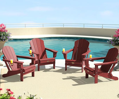SERWALL Folding Adirondack Chair Outdoor Adirondack Chairs Weather Resistant Fire Pit Chairs for Patio - Red