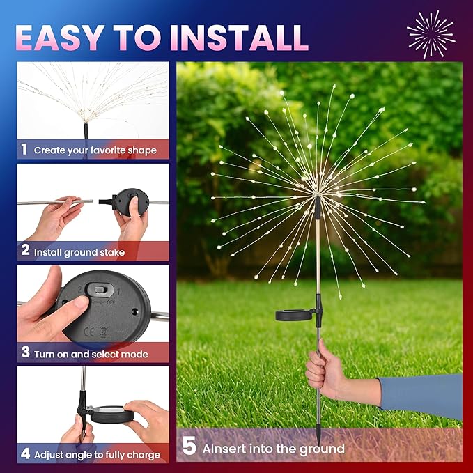 PEVOROS Garden Decor Solar Lights Outdoor,6 Pack 120LED Waterproof Colorful Solar Garden Lights Your Outdoor Decoration,Yard, Patio, Porch,Flower Pot,Pathway, for 4th of July (Red, White, Pink)
