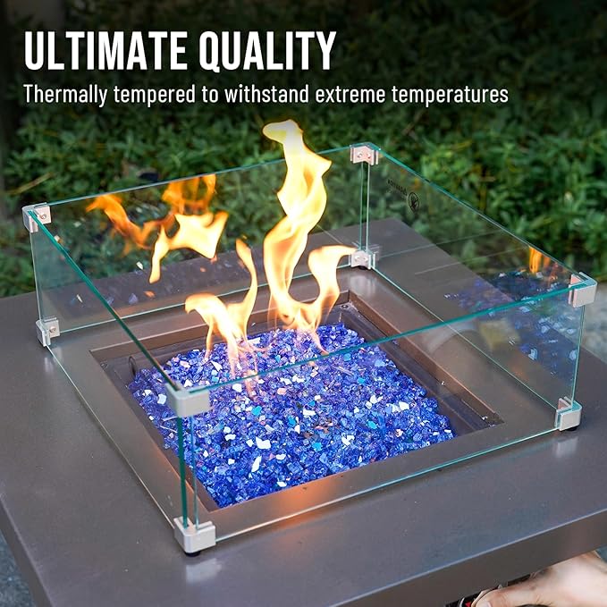 Skyflame High Luster 10-Pound Fire Glass for Fire Pit Fireplace Landscaping, 1/4-Inch Cobalt Blue Reflective